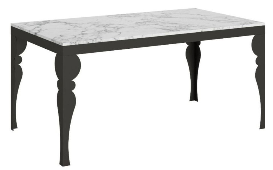 Table extensible 8 à 20 places L 180 à 440 cm blanc effet marbre et pieds gris foncé Patone - Photo n°1