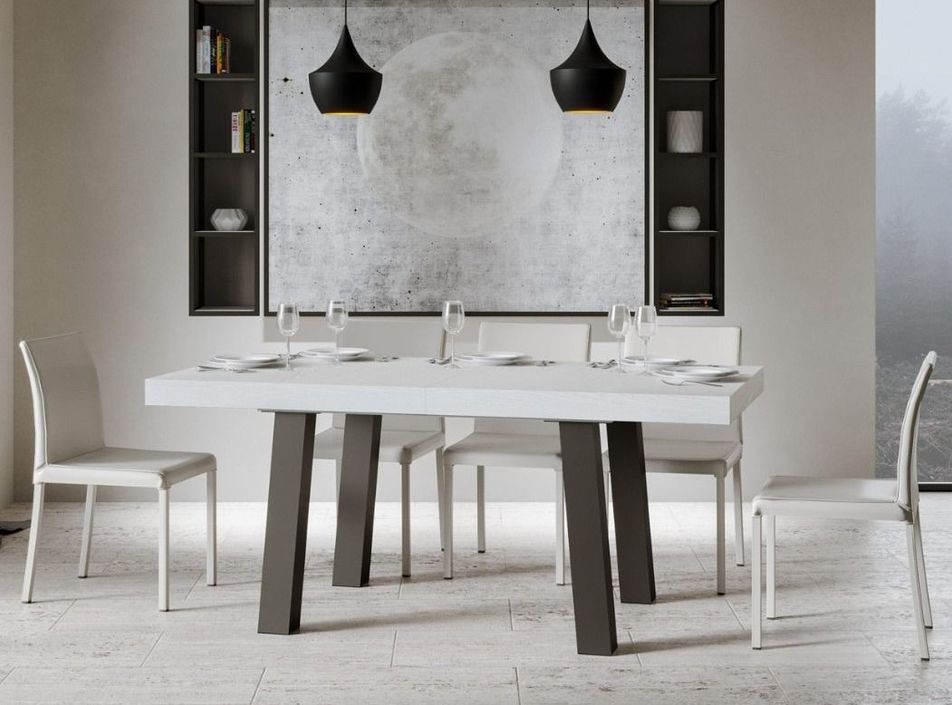 Table extensible 8 à 20 places L 180 à 440 cm blanc et pieds métal anthracite Bidy - Photo n°2