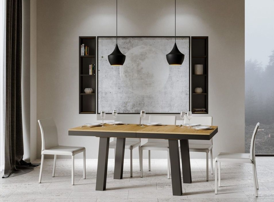 Table extensible 8 à 20 places L 180 à 440 cm bois clair et cadre métal anthracite Bidy - Photo n°2
