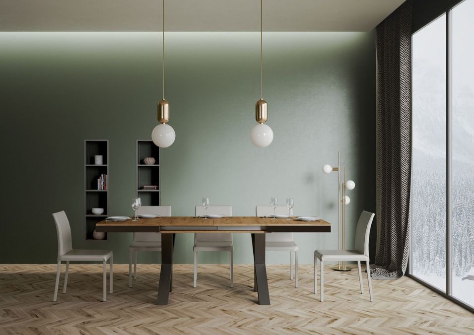 Table extensible 8 à 20 places L 180 à 440 cm bois clair et cadre métal gris foncé Tsara - Photo n°3
