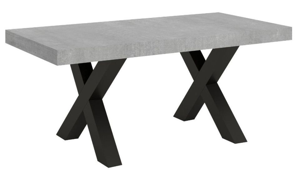 Table extensible 8 à 20 places L 180 à 440 cm gris béton et pieds métal gris foncé Fario - Photo n°1