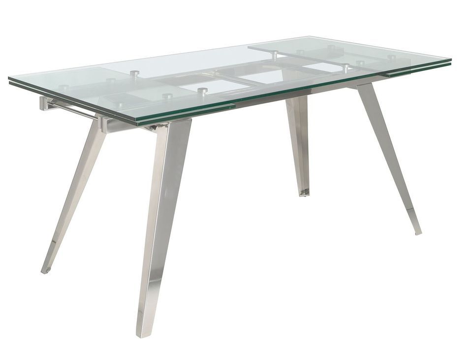 Table extensible Arkia 160/240 cm - Plateau verre trempé et pieds acier chromé - Photo n°1