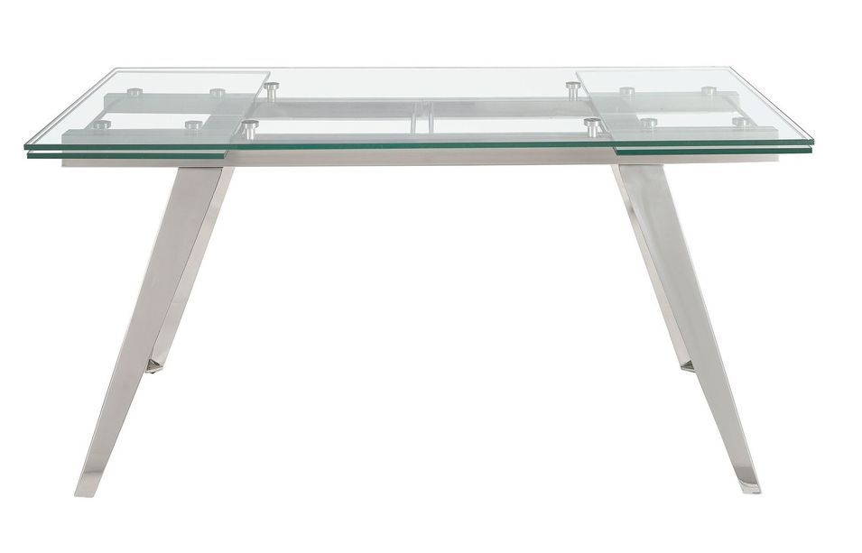 Table extensible Arkia 160/240 cm - Plateau verre trempé et pieds acier chromé - Photo n°3