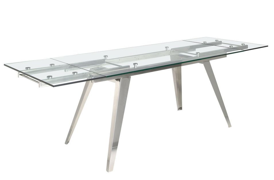 Table extensible Arkia 160/240 cm - Plateau verre trempé et pieds acier chromé - Photo n°5