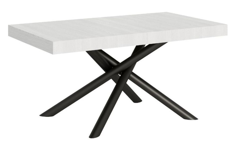 Table extensible blanc 8 à 20 personnes et pieds arrondis entrelacés anthracite L 180 à 440 cm Zeus - Photo n°1