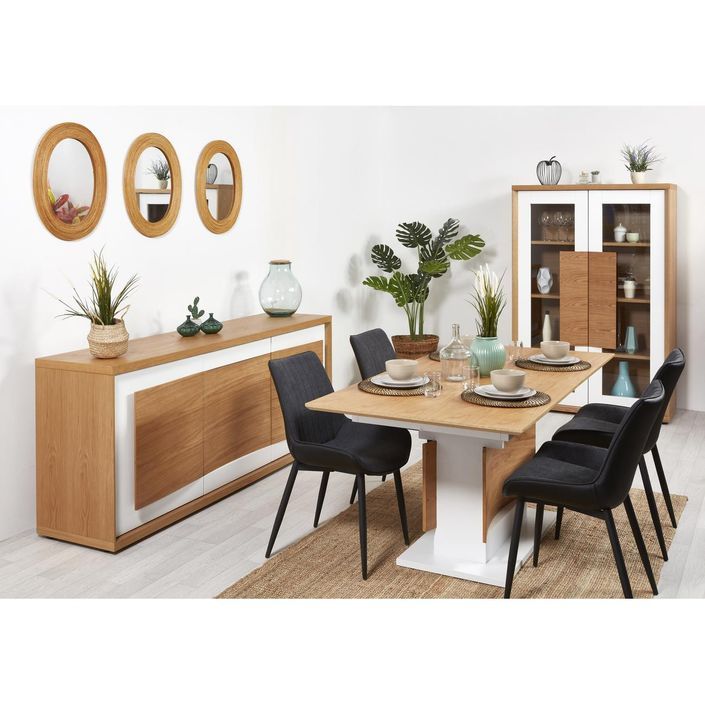 Table extensible bois chêne clair et laqué blanc Yaga 180/230 cm - Photo n°6