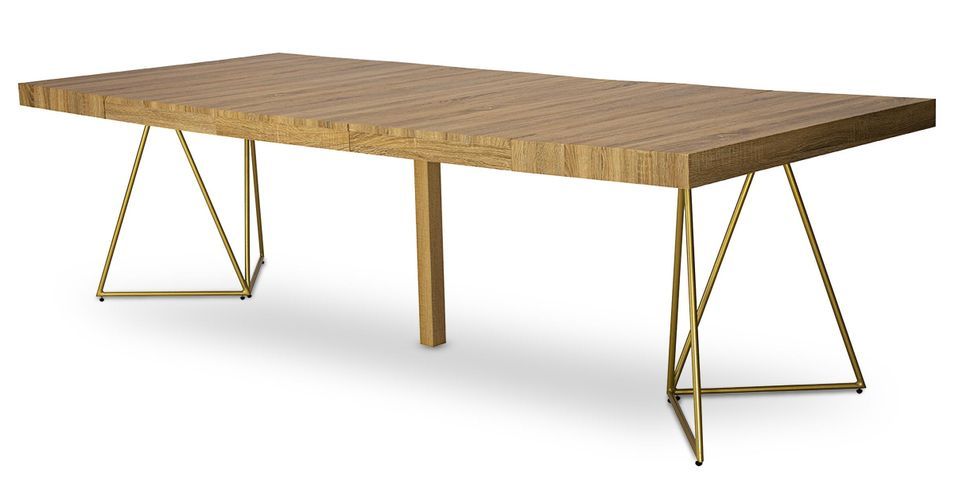 Table extensible bois chêne clair et pieds métal doré Neui 90/240 cm - Photo n°3