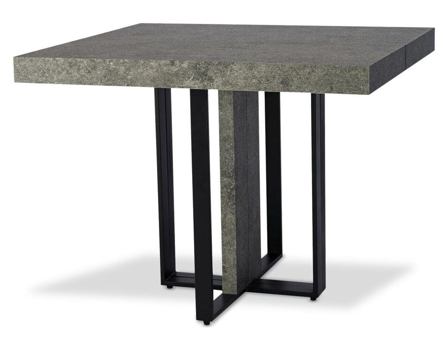 Table extensible bois effet béton et pieds métal noir Tessa 90/240 cm - Photo n°1