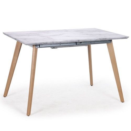 Table extensible bois effet marbre blanc Kim 120-160 cm - Photo n°1