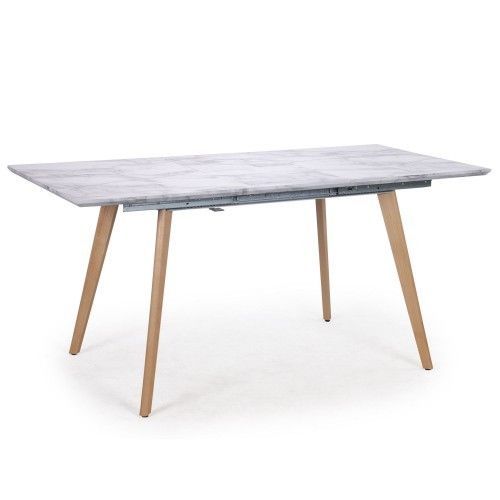 Table extensible bois effet marbre blanc Kim 120-160 cm - Photo n°2