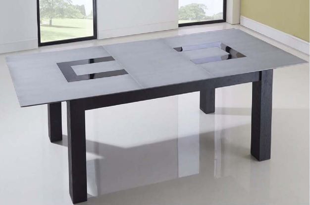 Table extensible bois gris métalisé et noir Menior - Photo n°2