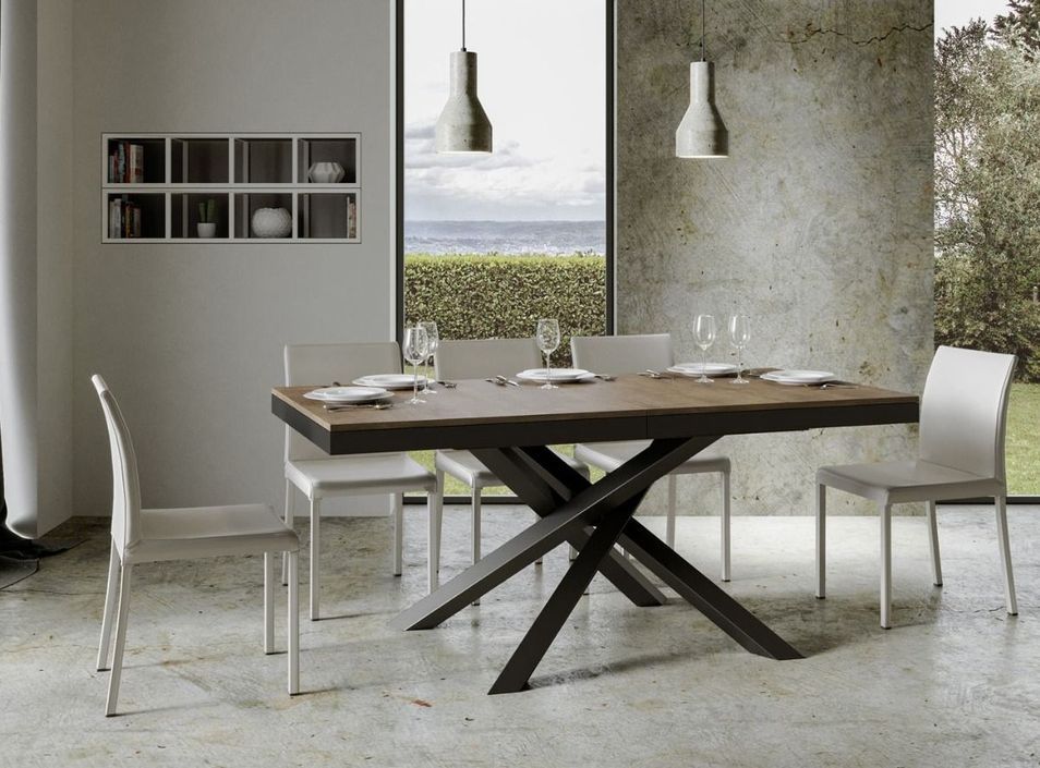 Table extensible bois marron et cadre anthracite 160/264 cm Klass - Photo n°2