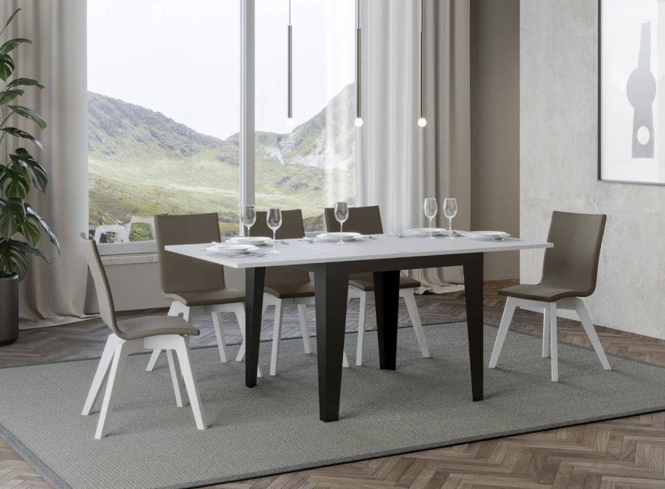 Table extensible carrée 4 à 6 places L 90 à 180 cm bois blanc et pieds métal anthracite Librio - Photo n°3