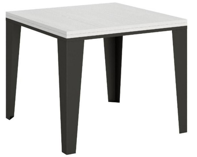 Table extensible carrée 4 à 6 places L 90 à 180 cm bois blanc et pieds métal anthracite Librio - Photo n°1