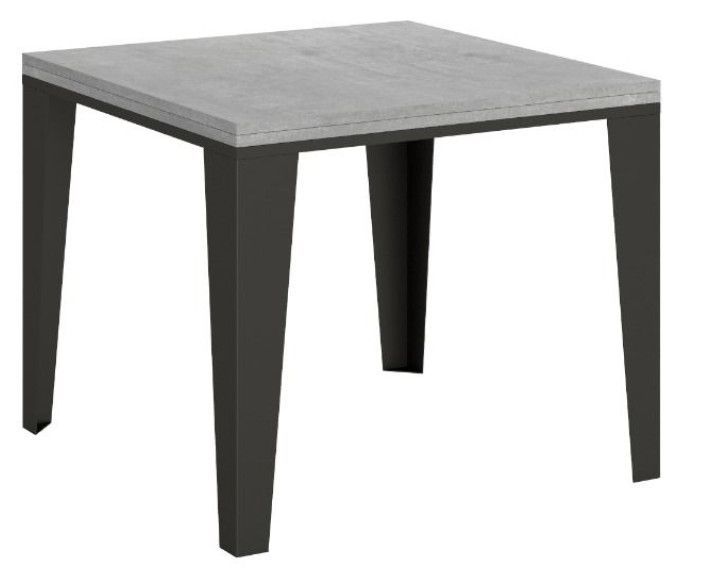 Table extensible carrée 4 à 6 places L 90 à 180 cm bois gris béton et pieds métal anthracite Librio - Photo n°1