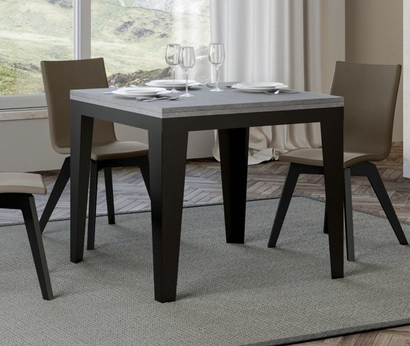Table extensible carrée 4 à 6 places L 90 à 180 cm bois gris béton et pieds métal anthracite Librio - Photo n°2