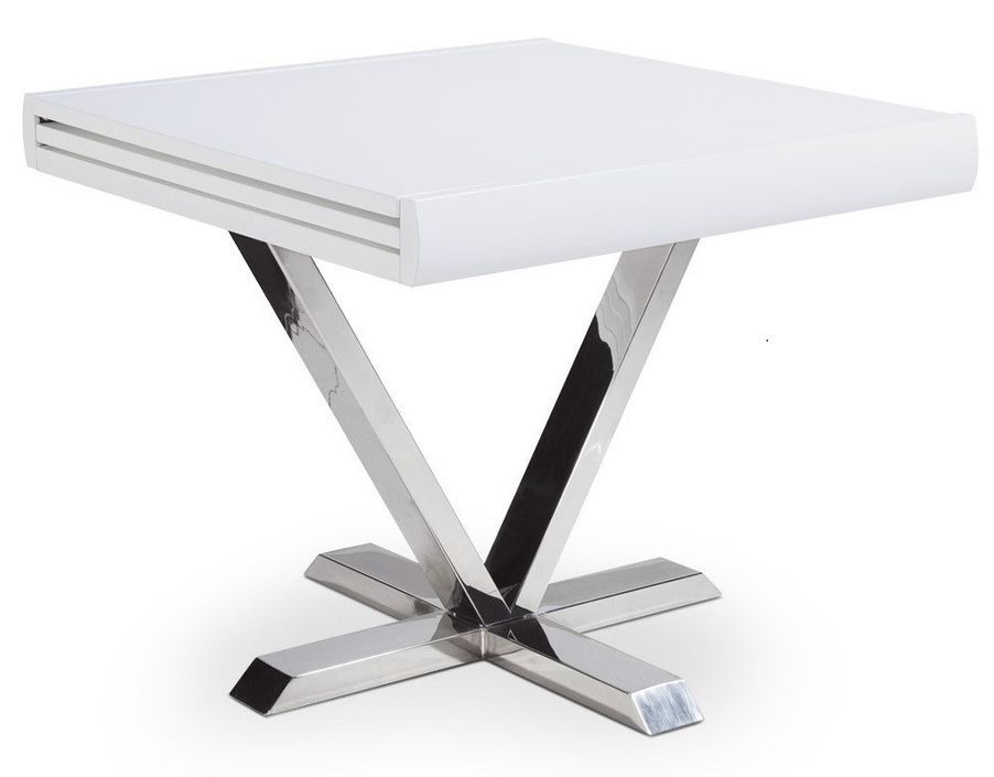Table extensible carrée laqué blanc et pieds métal chromé 4 à 6 places L 90/180 cm Akavi - Photo n°1