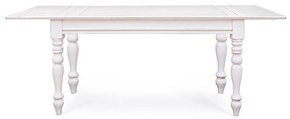 Table extensible de 150 cm en bois de manguier blanc patiné Kolita 150/195/240 cm - Photo n°2
