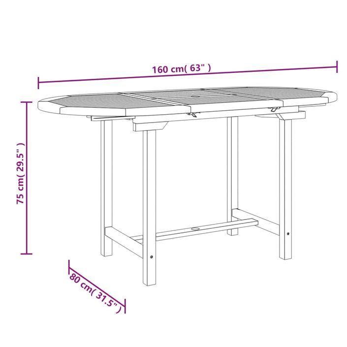 Table extensible de jardin 110-160x80x75 cm bois de teck solide - Photo n°7