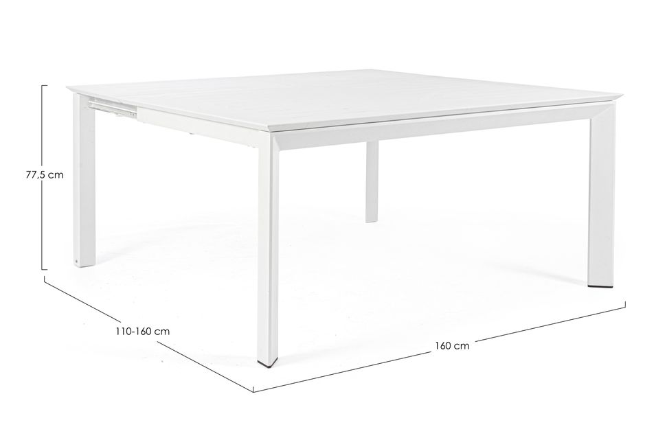 Table extensible de jardin carrée aluminium blanc Koni 110/160 cm - Photo n°7