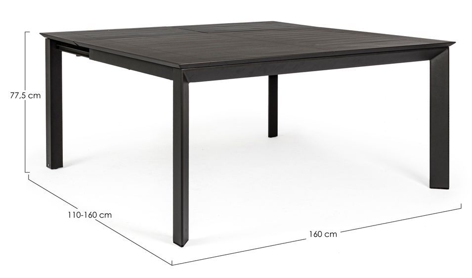 Table extensible de jardin carrée en aluminium anthracite Koni 110/160 cm - Photo n°6