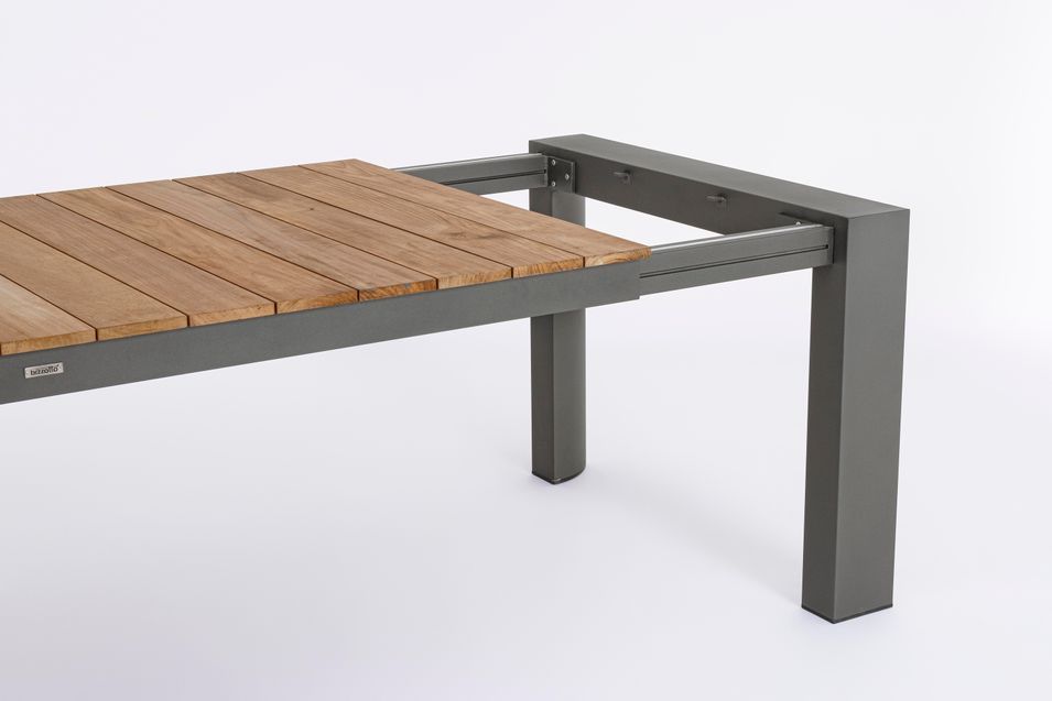 Table extensible de jardin haut de gamme bois de teck aluminium anthracite Kamera 228/261/294 cm - Photo n°4