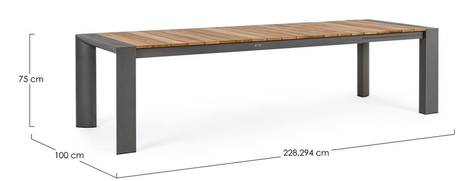 Table extensible de jardin haut de gamme bois de teck aluminium anthracite Kamera 228/261/294 cm - Photo n°11