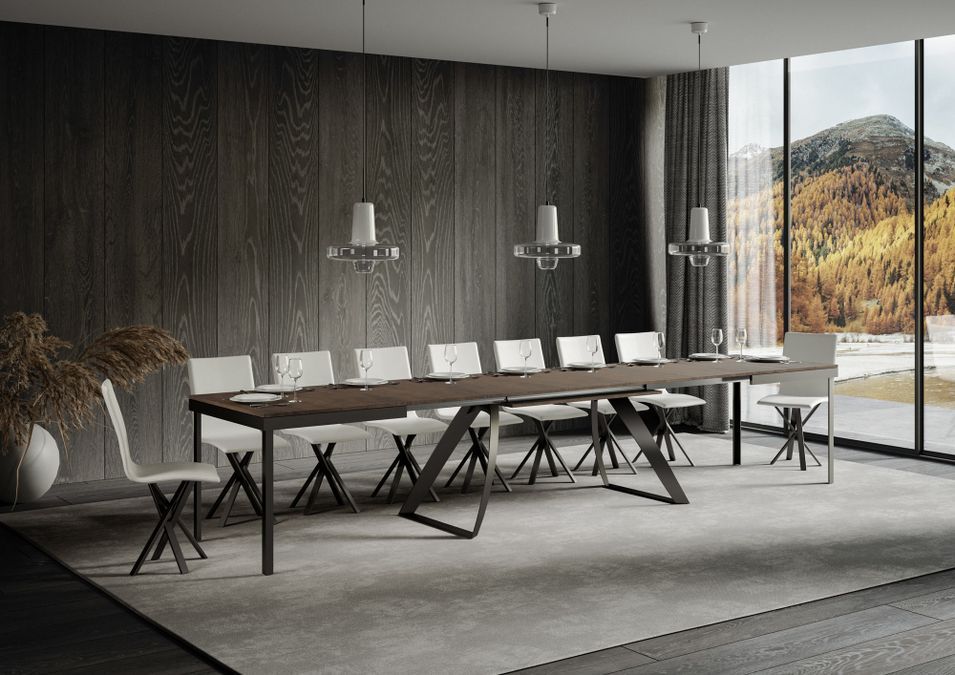 Table extensible 160 à 420 cm bois noyer et pieds métal anthracite Italika - Photo n°2