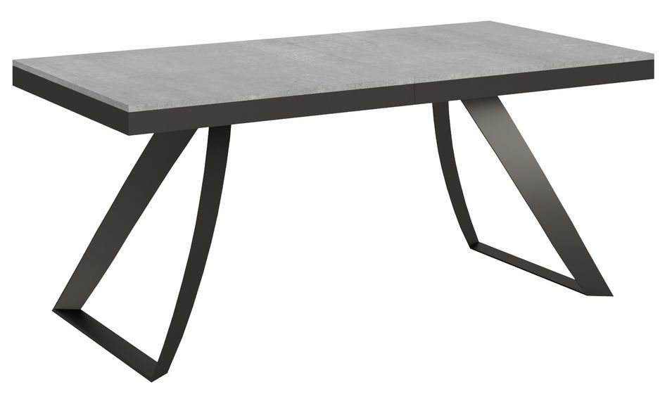 Table extensible 180 à 440 cm bois gris effet béton et pieds métal anthracite Italika - Photo n°1