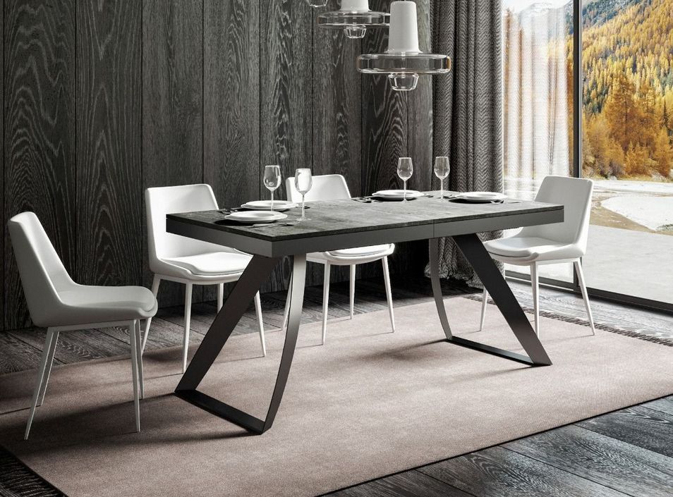 Table extensible design 8 à 20 personnes gris et pieds métal incurvés anthracite L 180 à 440 cm Volta - Photo n°3