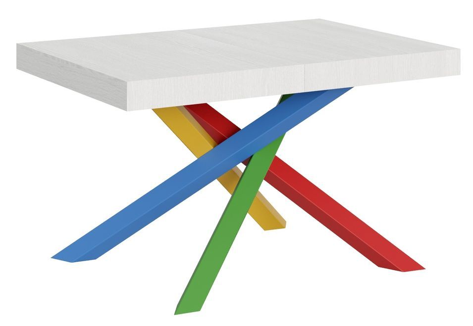 Table extensible design blanc laqué et pieds entrelacés multicouleurs L 130 à 234 cm Artemis - Photo n°1