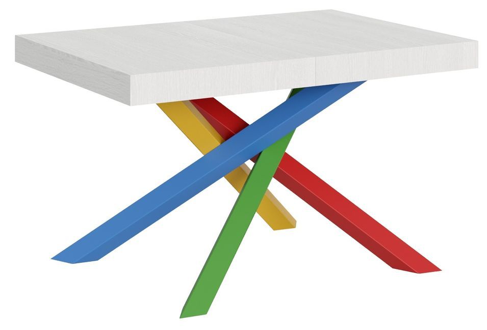 Table extensible design blanc mat et pieds entrelacés multicouleurs L 130 à 234 cm Artemis - Photo n°1