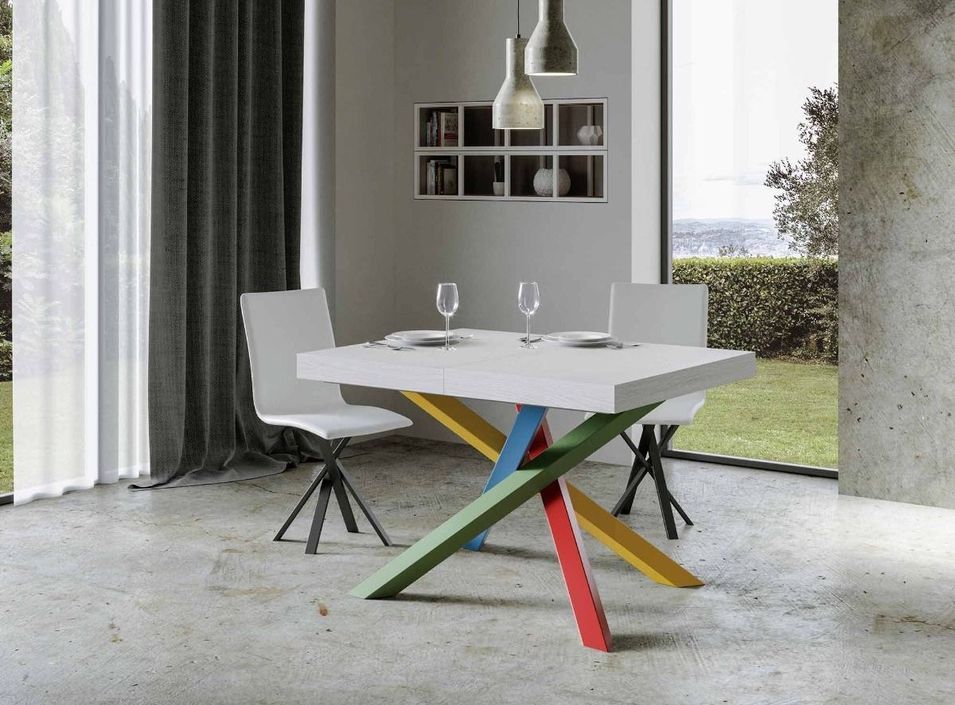 Table extensible design blanc mat et pieds entrelacés multicouleurs L 130 à 234 cm Artemis - Photo n°2