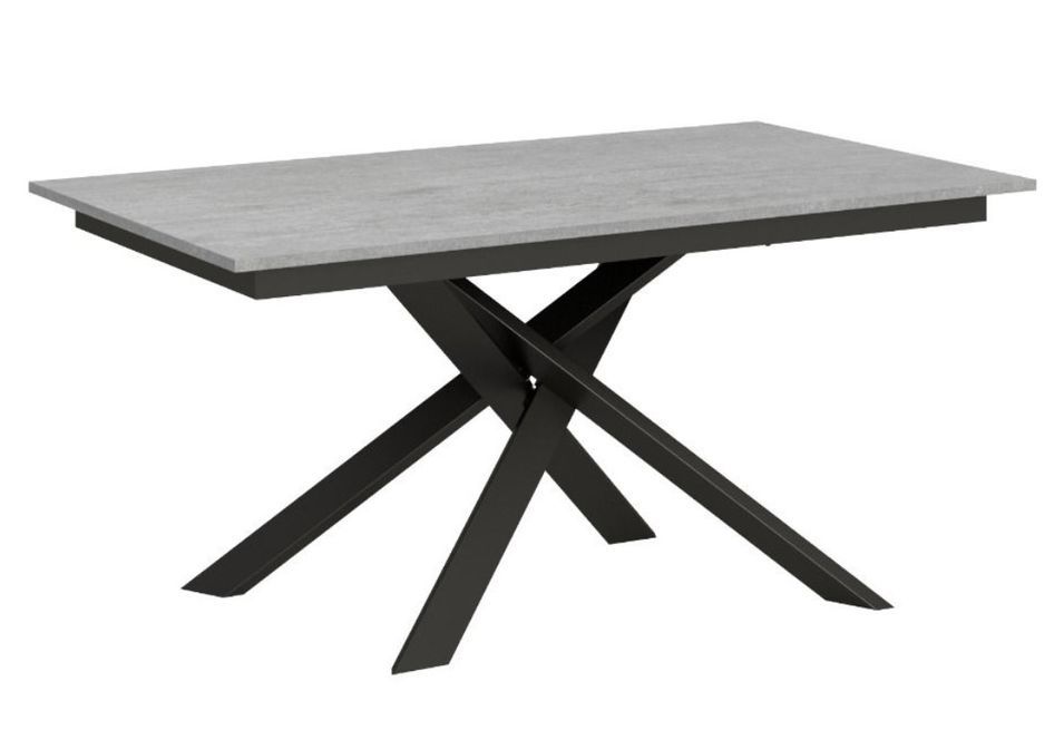 Table extensible design L 120 à 180 cm gris béton et pieds entrelacés métal anthracite Gary - Photo n°4