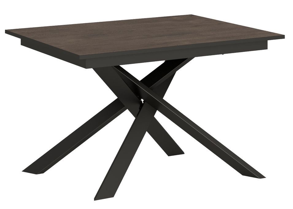 Table extensible design L 120 à 180 cm noyer et pieds entrelacés métal anthracite Gary - Photo n°1