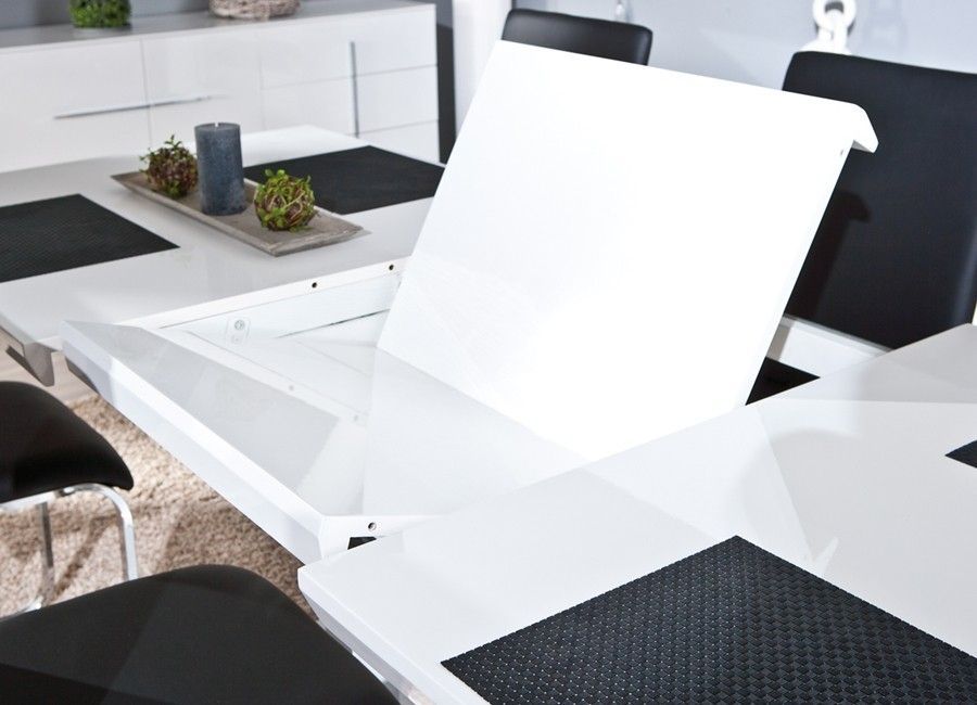 Table extensible laqué blanc et pieds métal chromé Edna 160/200 cm - Photo n°6