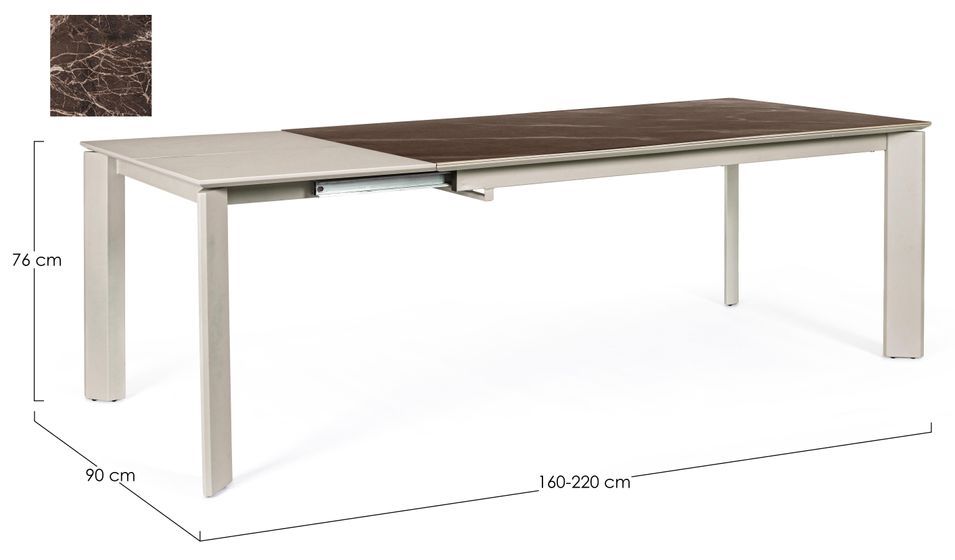 Table extensible en acier et céramique taupe Bary L 160/220 cm - Photo n°4