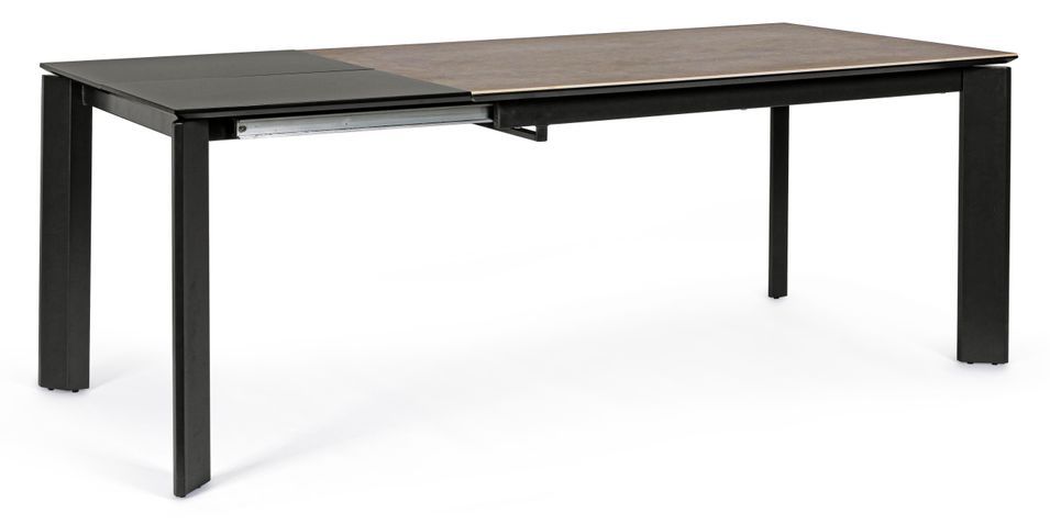 Table extensible en céramique marron et acier noir Kerry 140/200 cm - Photo n°2