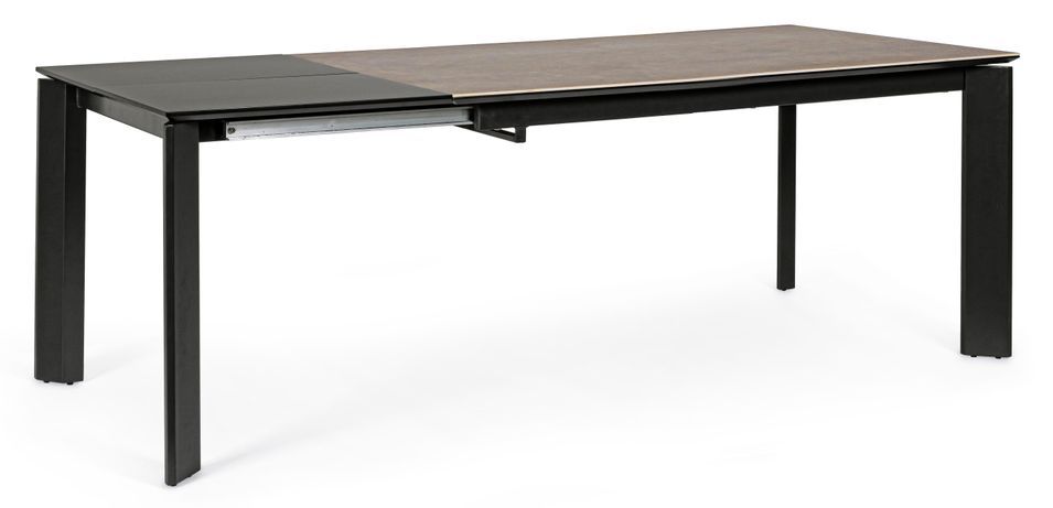 Table extensible en céramique marron et acier noir Kerry 160/220 cm - Photo n°1