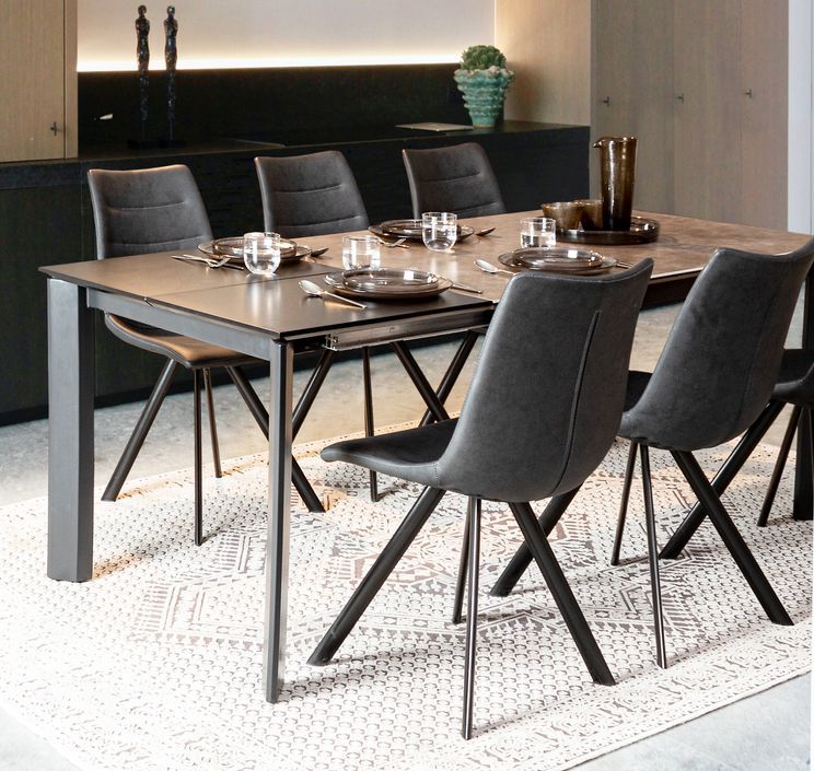 Table extensible en céramique marron et acier noir Kerry 160/220 cm - Photo n°6