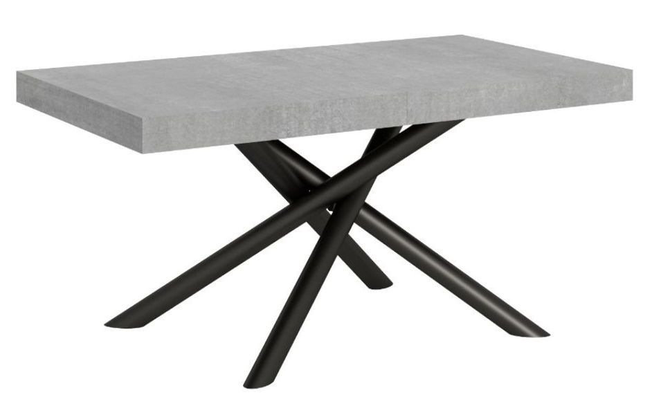 Table extensible gris béton 8 à 20 personnes et pieds arrondis entrelacés anthracite L 180 à 440 cm Zeus - Photo n°1