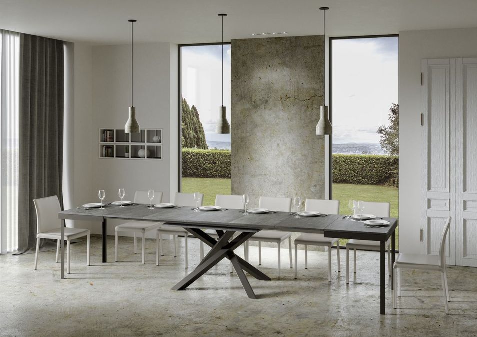 Table extensible gris béton et cadre anthracite 160/264 cm Klass - Photo n°3