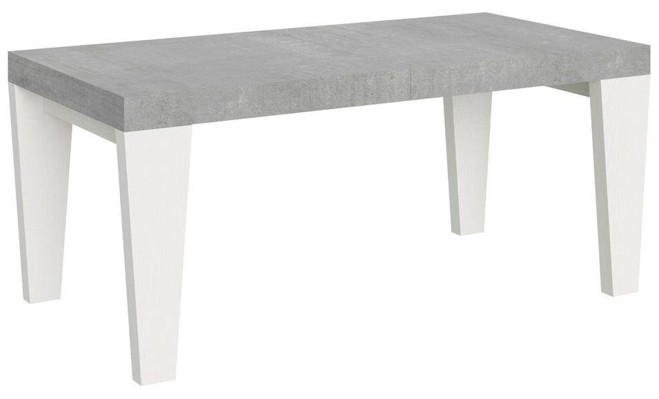 Table extensible gris béton et pieds bois blanc 6 à 12 personnes Kristo L 180 à 284 cm - Photo n°1