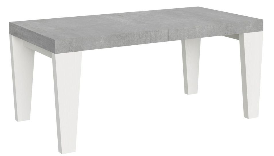Table extensible gris béton et pieds bois blanc 6 à 20 places Kristo 180 à 440 cm - Photo n°1