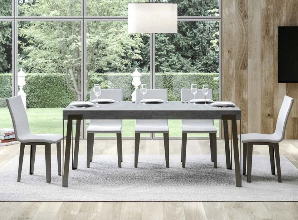 Table extensible gris ciment et pieds métal anthracite L 160 à 264 cm Konta - Photo n°1
