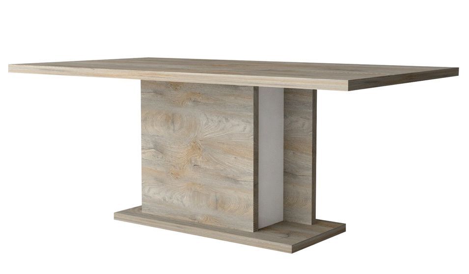 Table extensible laqué blanc mat et bois chiné 180-245 cm Baite - Photo n°1