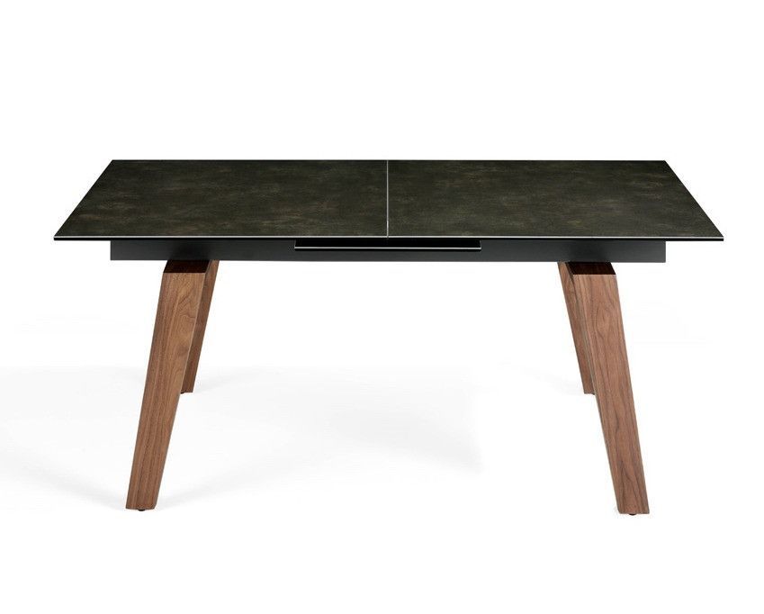 Table extensible plateau céramique noir et pieds bois plaqué noyer Myral - Photo n°8