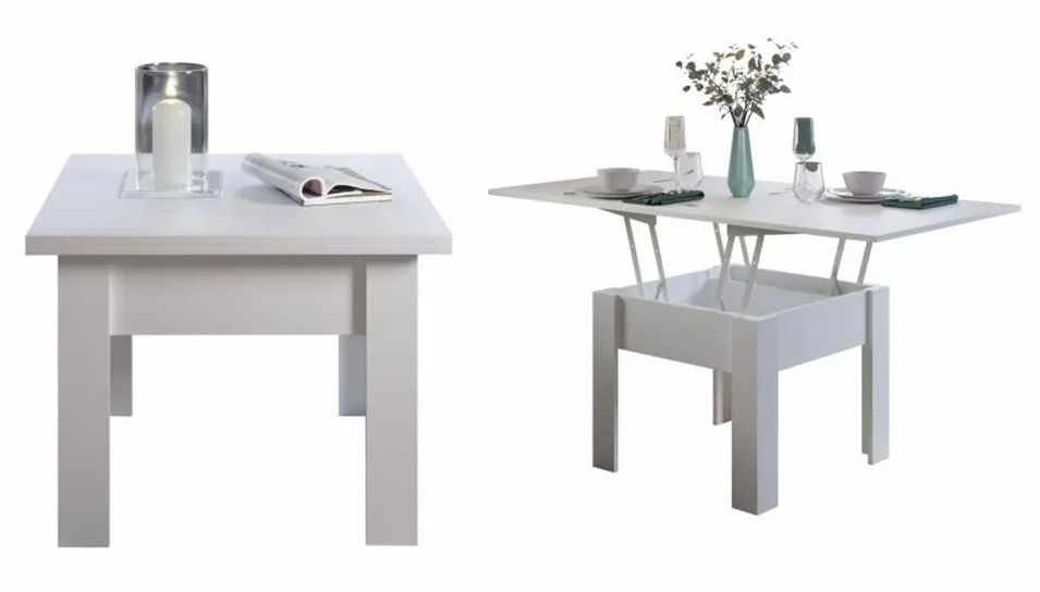Table extensible rectangle 70 à 140 cm bois blanc Jona - Photo n°1