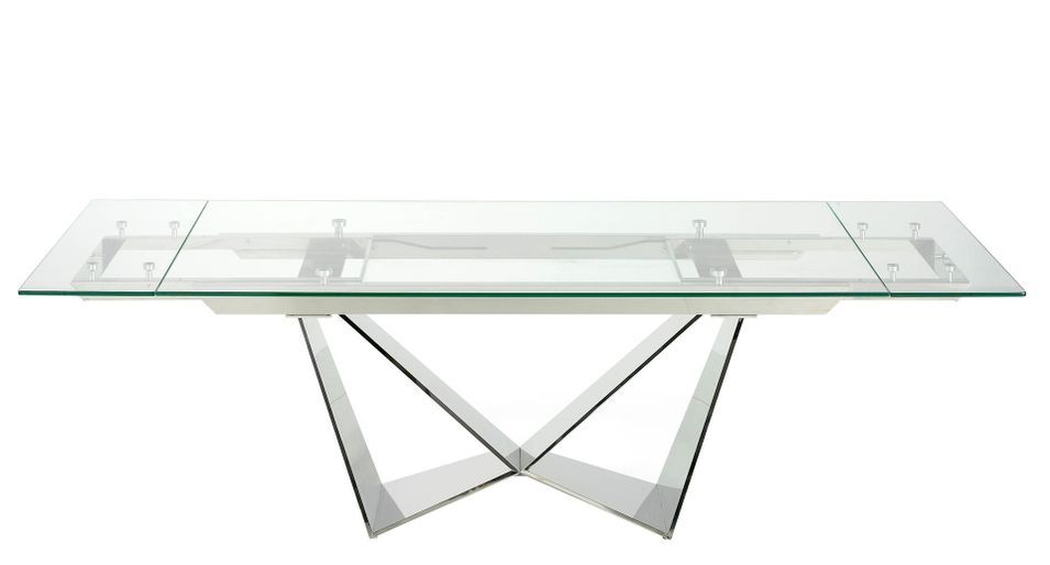 Table extensible Trypa 160/220 cm - Plateau verre trempé et pieds acier chromé - Photo n°5