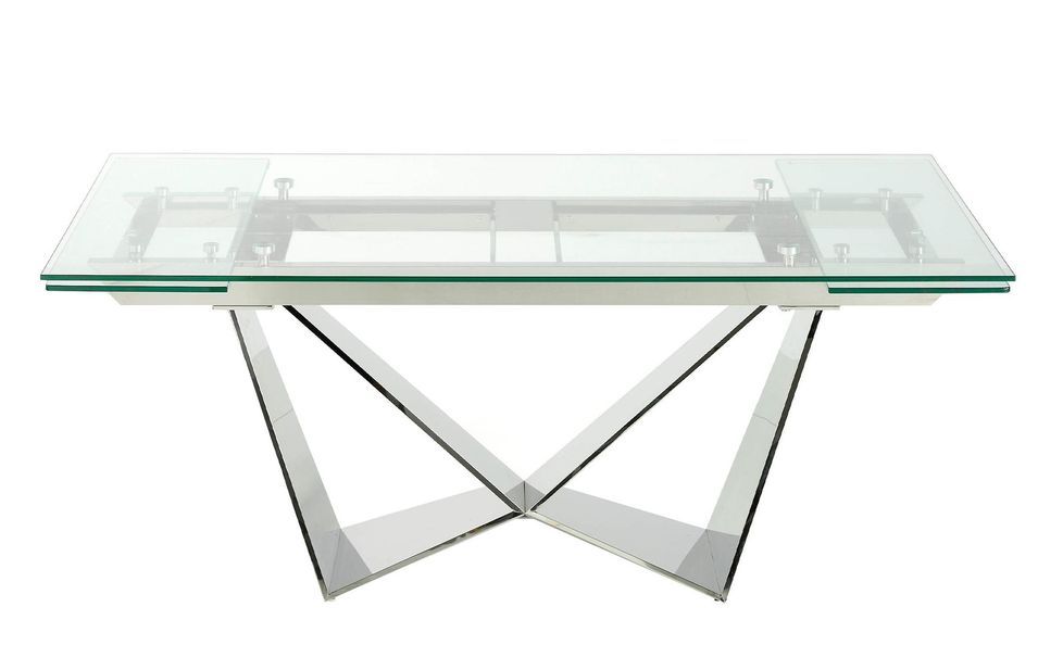 Table extensible Trypa 160/220 cm - Plateau verre trempé et pieds acier chromé - Photo n°6